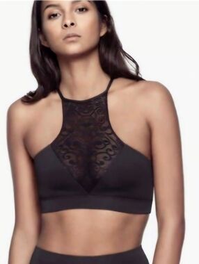 NWT Kiki de Montparnasse Black Lace Halter Bralette Athleisure Bra Top,Sz Medium